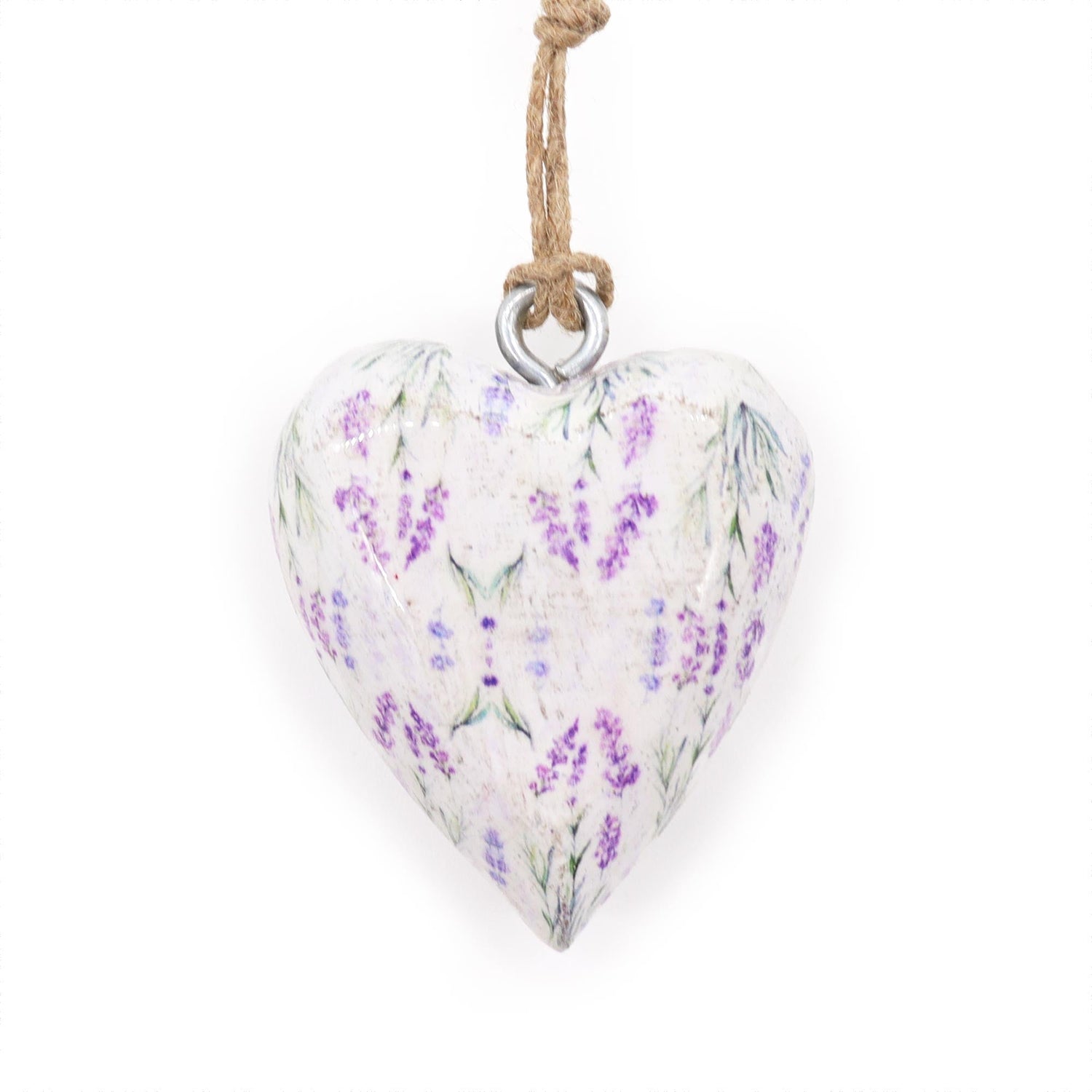 Large Lavender Floral Wood Heart Ornament - Hanging Decorative Piece with Purple Flowers and Green Leaves Design - SHAMTAM.COM