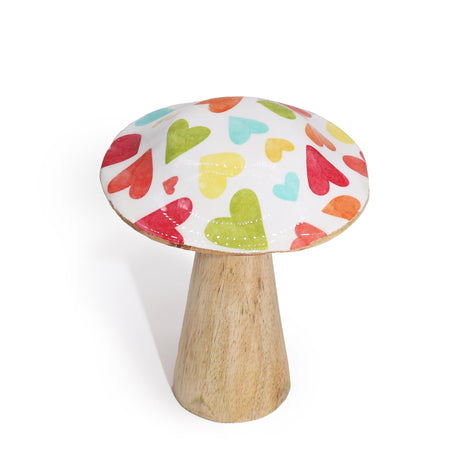 Charming Hand - Painted Small Wooden Mushroom with Pastel Heart Patterns – Perfect Decorative Accent for Home & Nursery - SHAMTAM.COM