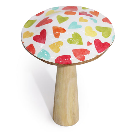 Enchanting Pastel Hearts Wooden Mushroom Decor – Whimsical Handcrafted Accent for Home & Garden - SHAMTAM.COM