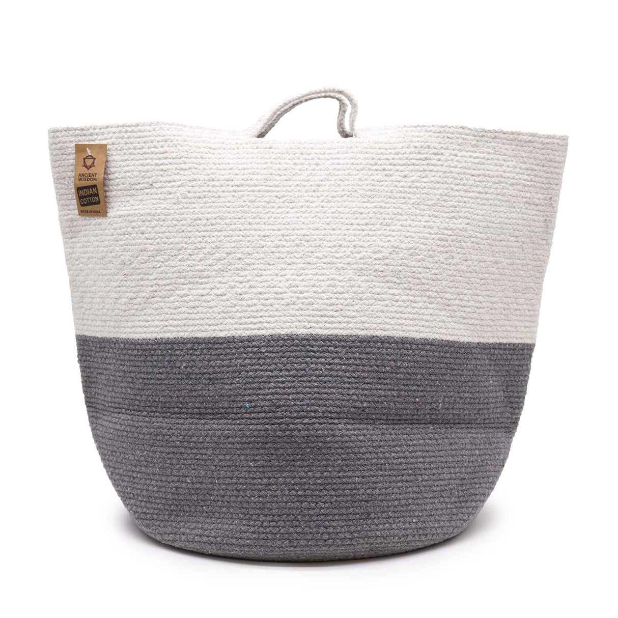 Two - Tone Cotton Rope Laundry & Storage Basket 45x40cm - Stylish Grey & Cream with Handle - SHAMTAM.COM