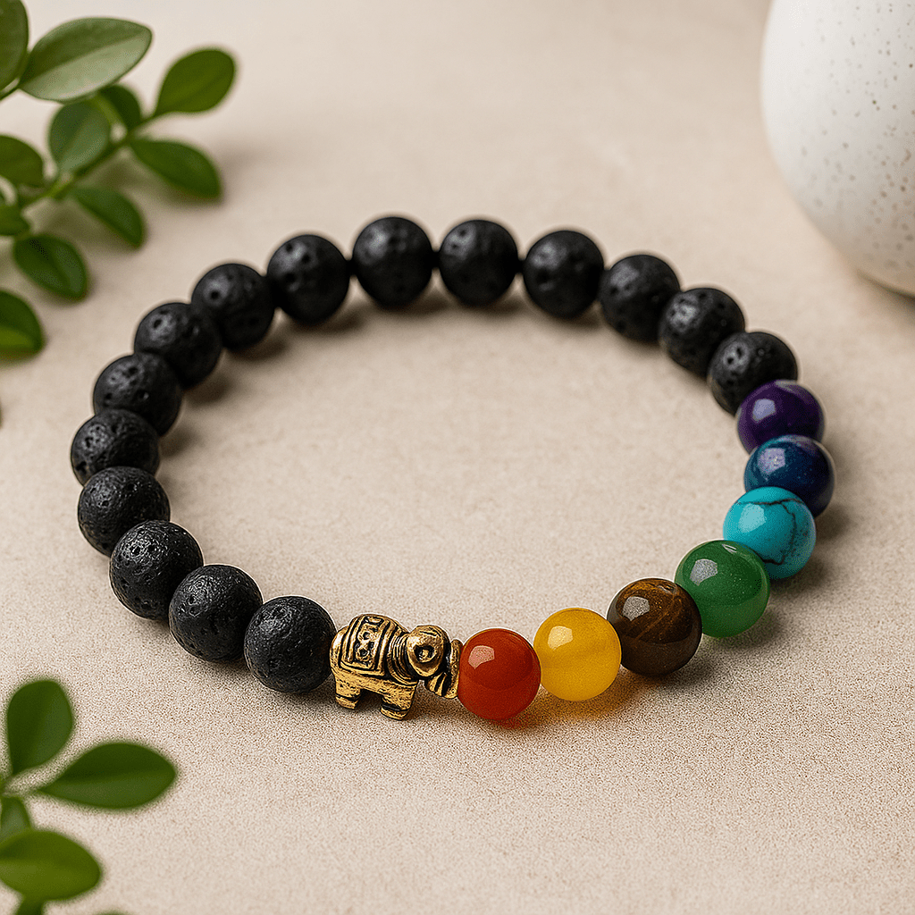 Lava Stone Chakra Bracelet, Elephant - SHAMTAM.COM
