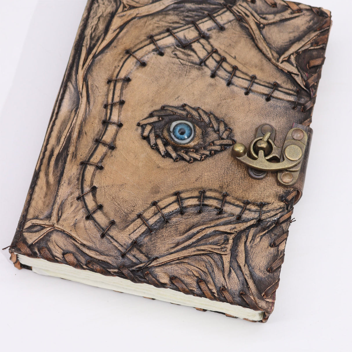 Fantasy - Inspired Evil Eye Journal with Aged Leather Cover and Metal Clasp - 160 Deckle Edge Pages, 20x15cm - SHAMTAM.COM