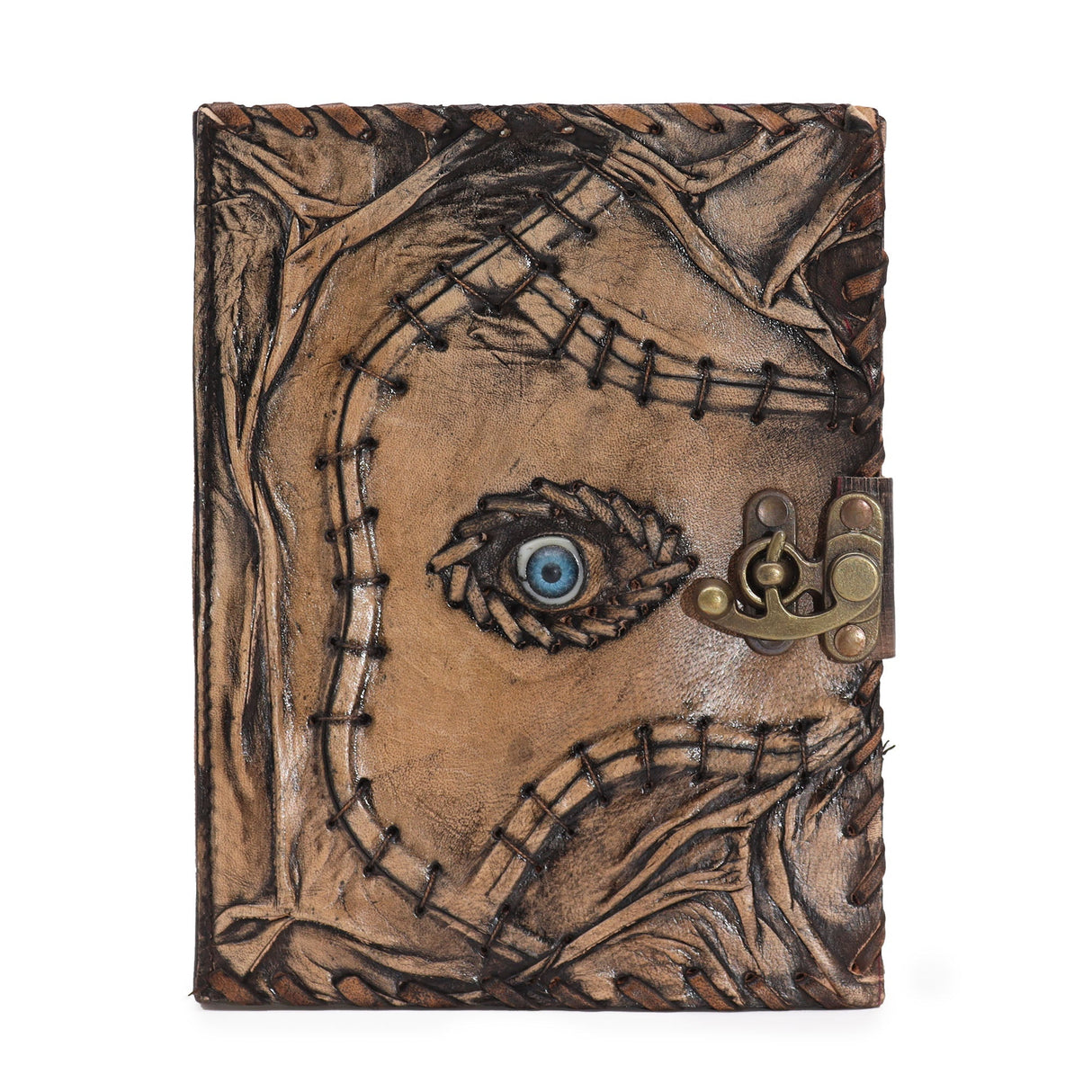 Fantasy - Inspired Evil Eye Journal with Aged Leather Cover and Metal Clasp - 160 Deckle Edge Pages, 20x15cm - SHAMTAM.COM