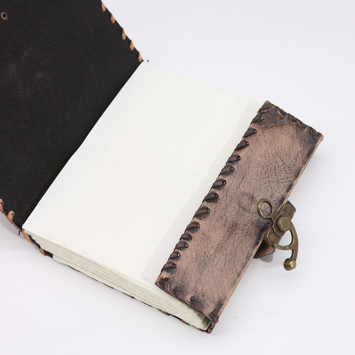 Fantasy - Inspired Evil Eye Journal with Aged Leather Cover and Metal Clasp - 160 Deckle Edge Pages, 20x15cm - SHAMTAM.COM