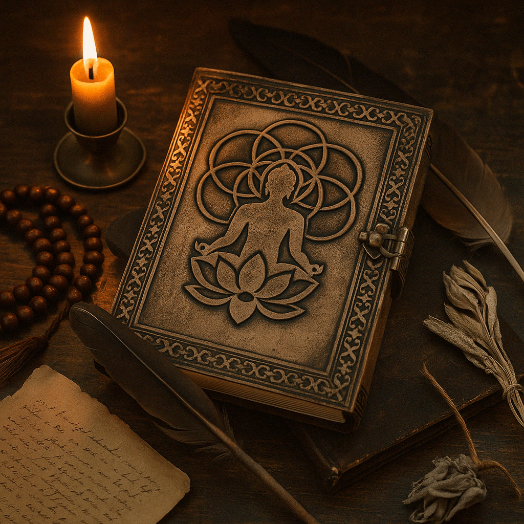 Antique Grey Leather Journal with Embossed Buddha Design - 200 Pages, Stitch Edge, 17.5x12.5x3cm, Rustic Handcrafted Notebook with Metal Clasp Closure - SHAMTAM.COM