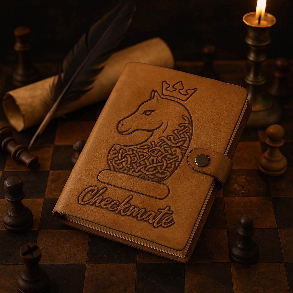 Checkmate Leather Journal - Embossed Horse Knight Design - 200 Pages - Rustic Tan - 20x15cm with Strap Closure - SHAMTAM.COM