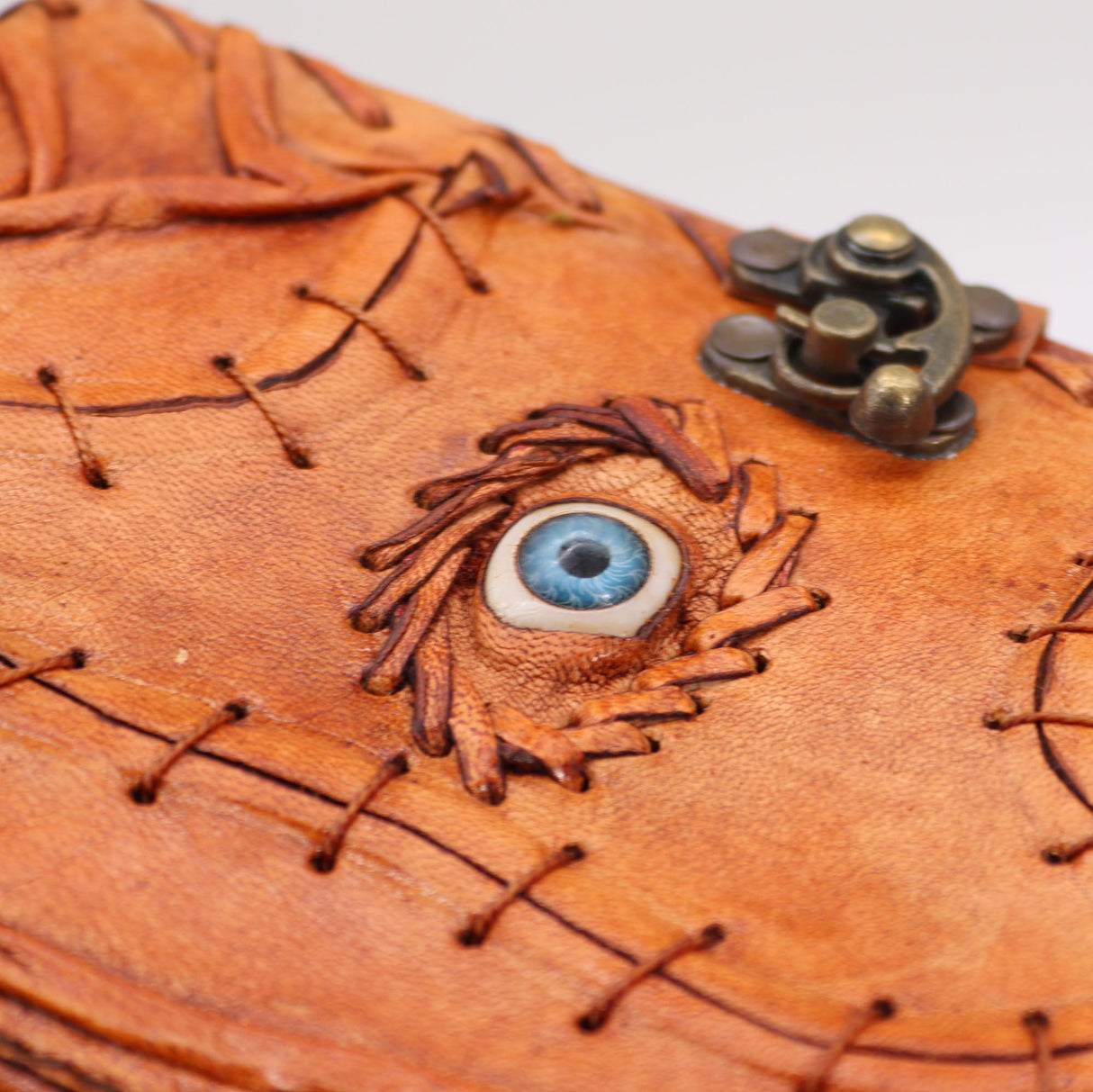 Handcrafted Leather Journal with Evil Eye Design - 160 Deckle Edge Pages, 17x12.5cm - Unique Artistic Notebook with Metal Clasp - SHAMTAM.COM