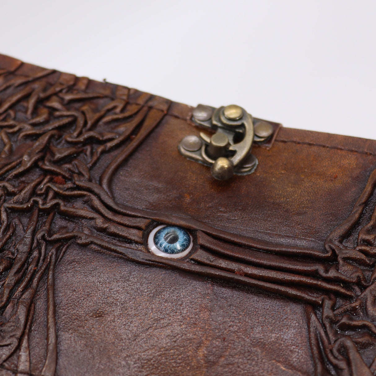 Handcrafted Leather Journal with Tree Embossed Design - Evil Eye Decor - 160 Deckle Edge Pages - 17x12.5cm - Rustic Brown with Metal Clasp Closure - SHAMTAM.COM