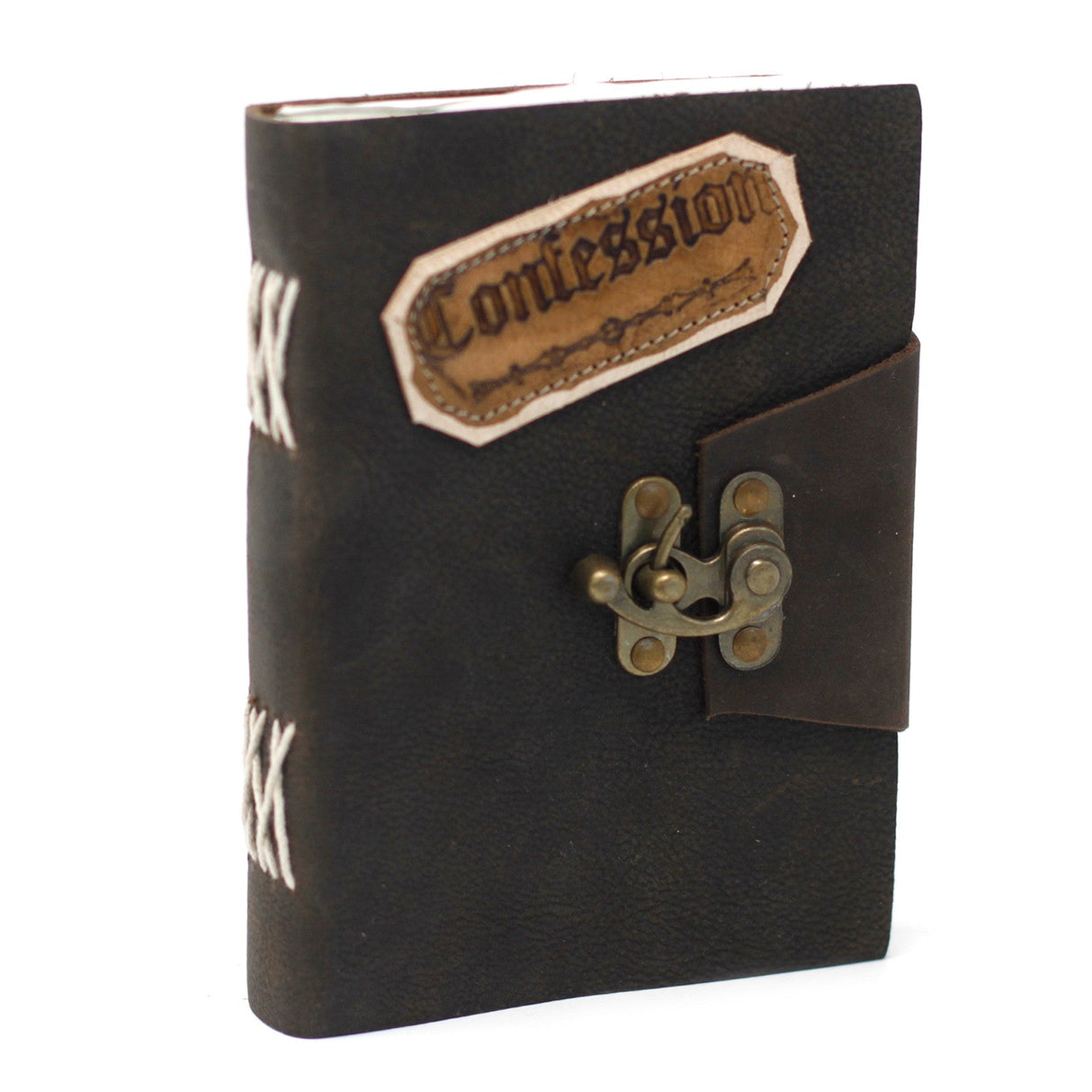 Leather Black Confessions with Lock Notebook (7x5") - SHAMTAM.COM