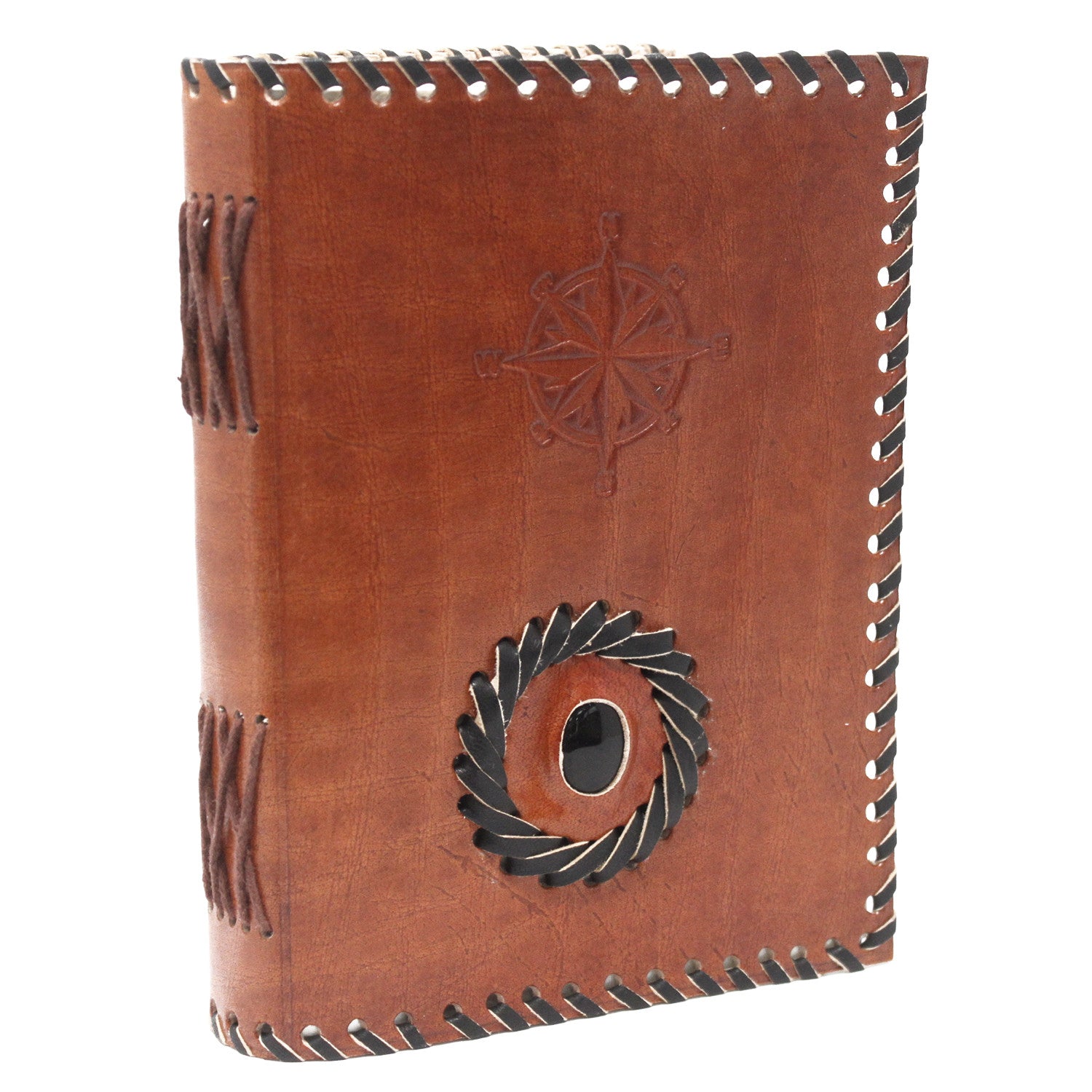 Leather Notebook Black onyx & Compass (7x5") - SHAMTAM.COM