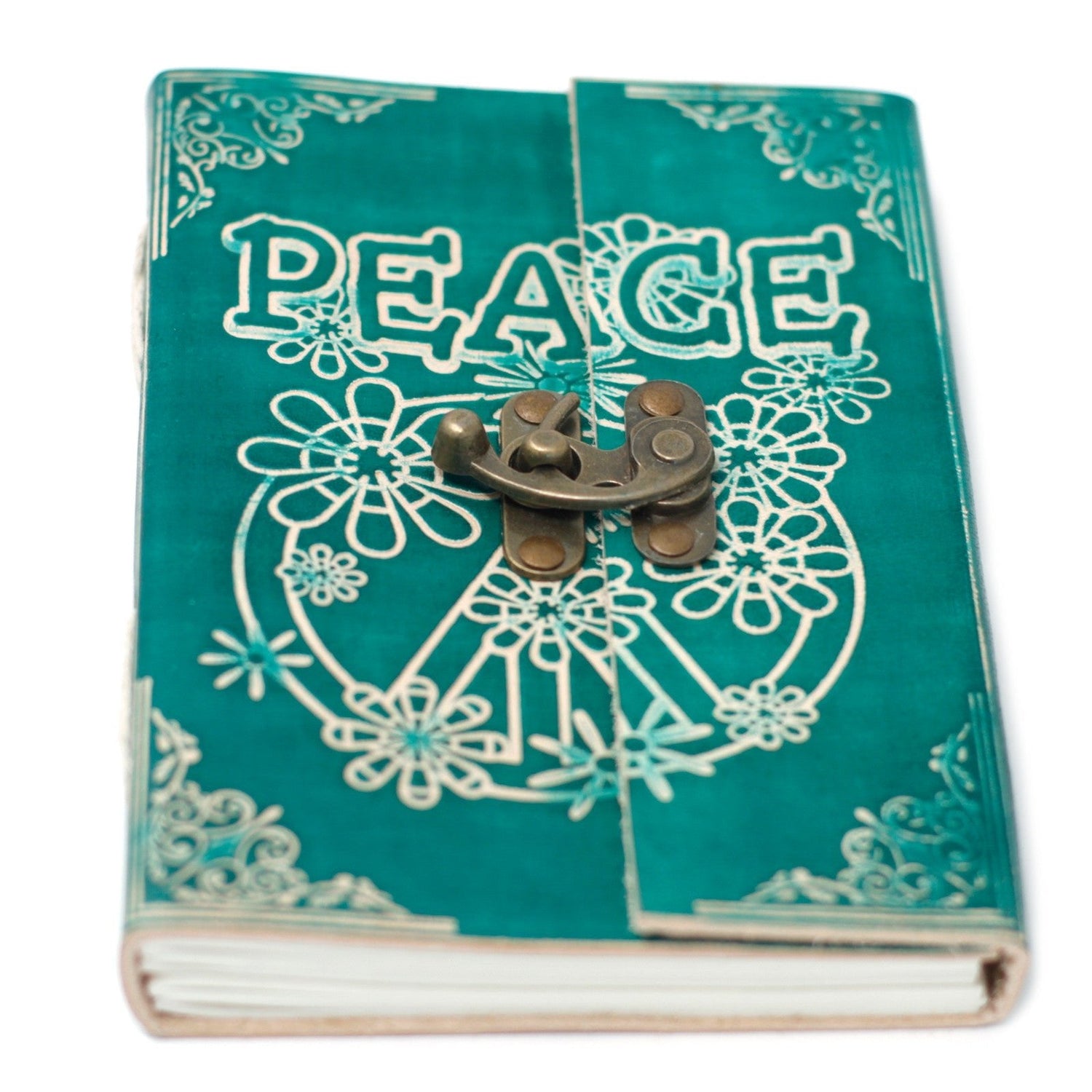 Leather Notebook Green Peace with Lock (7x5") - SHAMTAM.COM