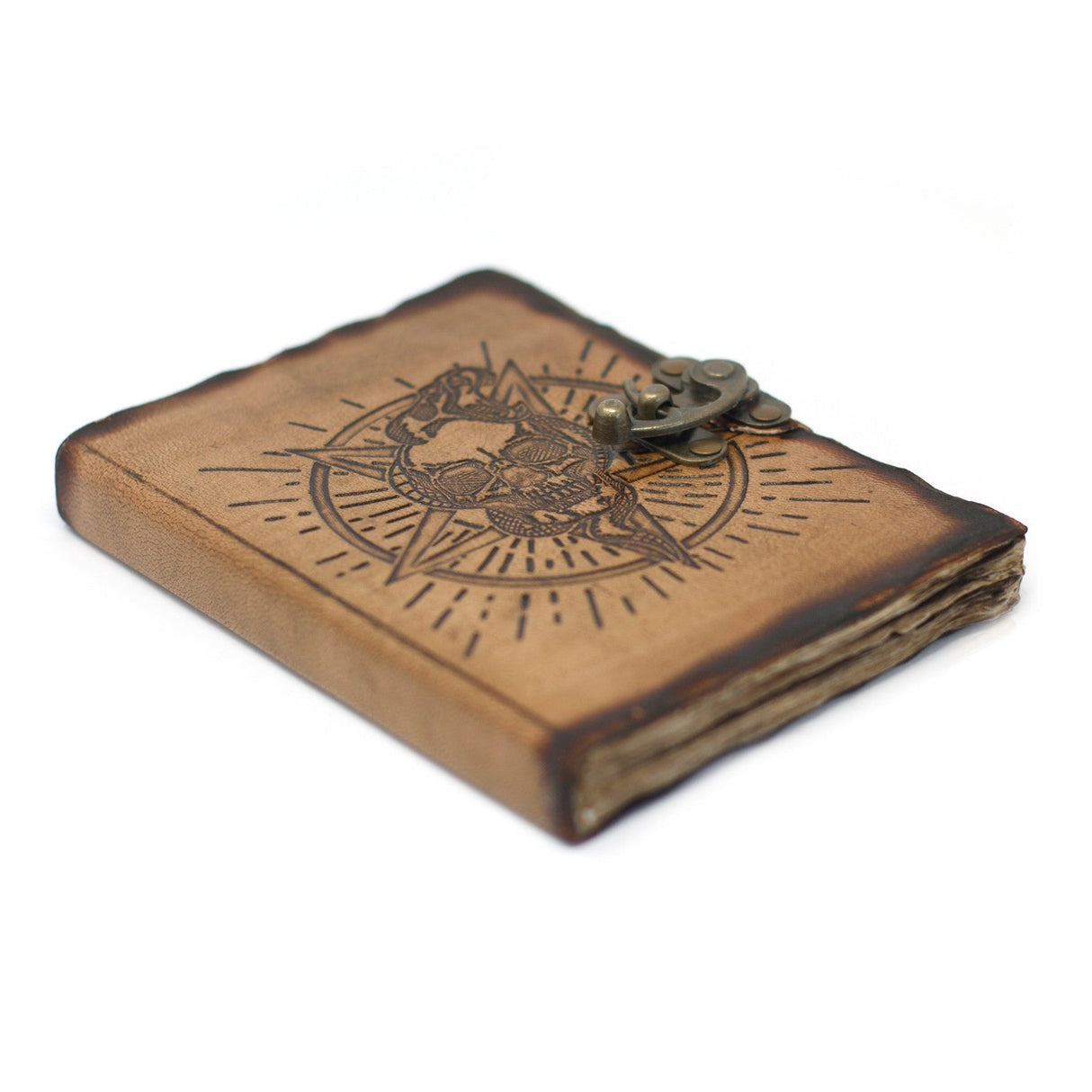 Leather Notebook Pentagon & Skull with Burns Detail (7x5") - SHAMTAM.COM