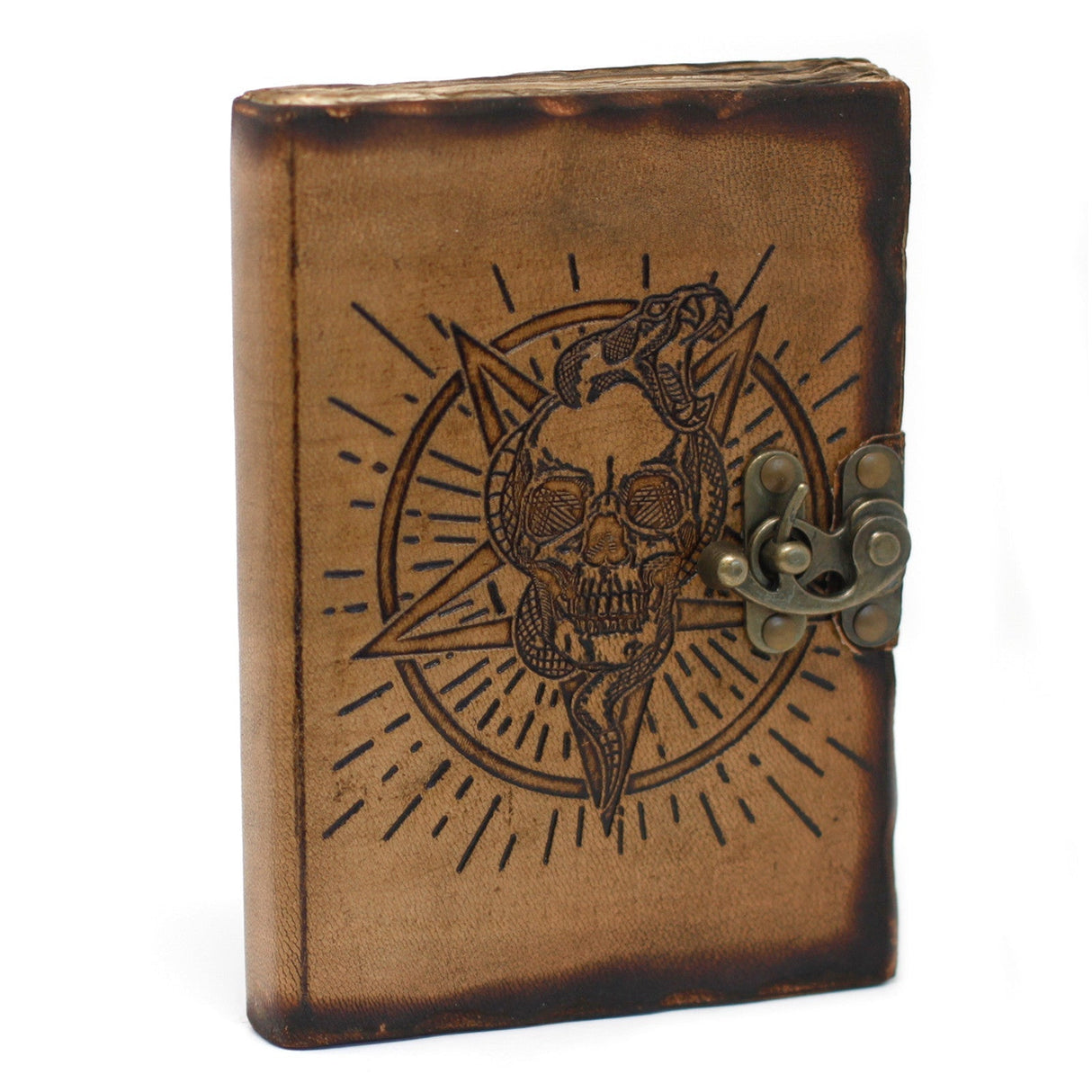 Leather Notebook Pentagon & Skull with Burns Detail (7x5") - SHAMTAM.COM