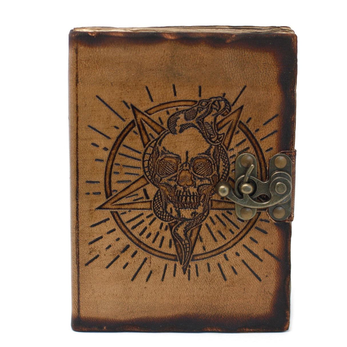 Leather Notebook Pentagon & Skull with Burns Detail (7x5") - SHAMTAM.COM