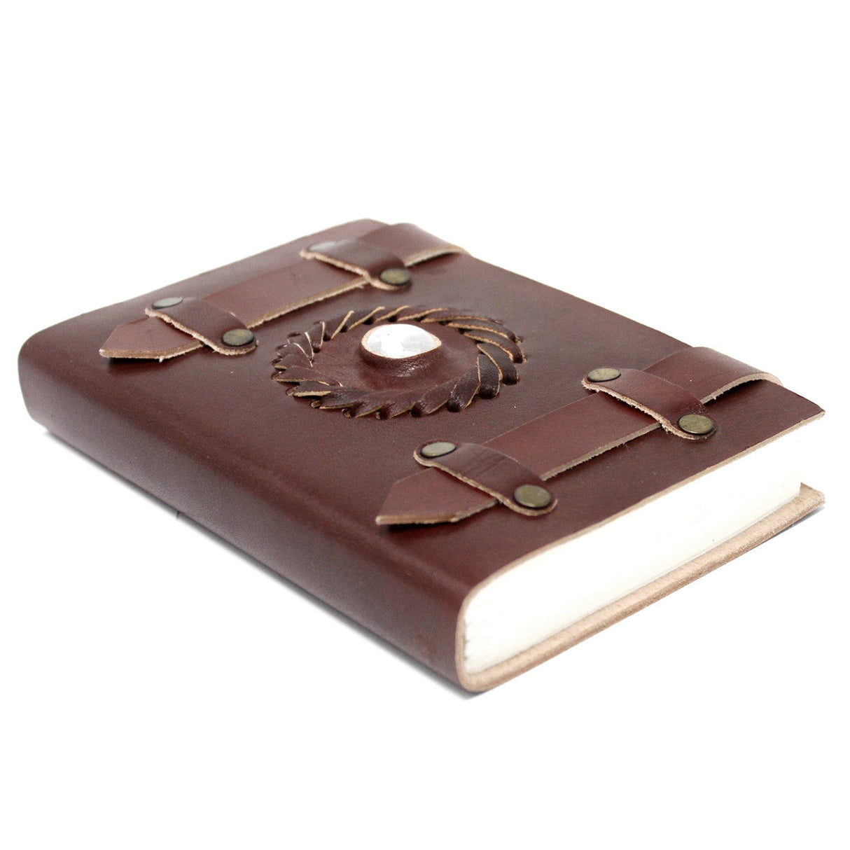 Leather Notebook Moonstone with Belts (6x4") - SHAMTAM.COM