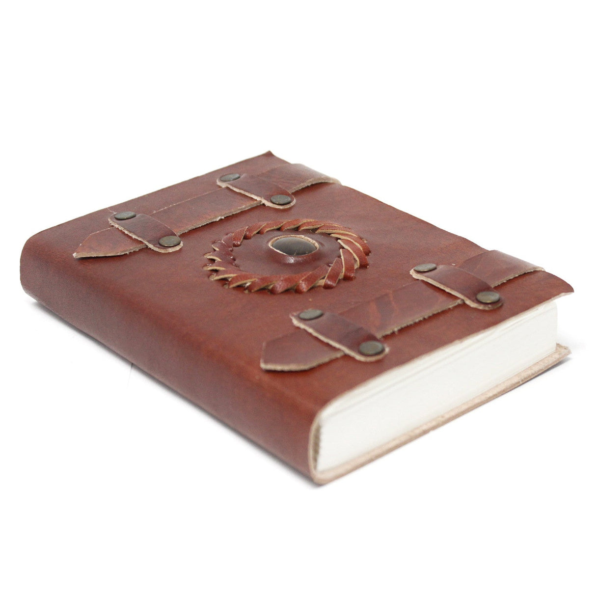 Leather Notebook Tigereye with Belts (6x4") - SHAMTAM.COM