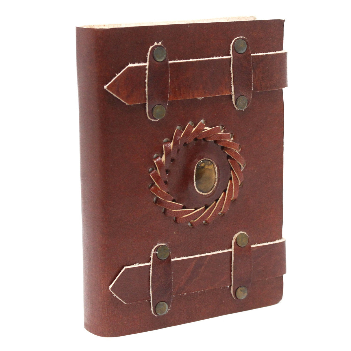 Leather Notebook Tigereye with Belts (6x4") - SHAMTAM.COM