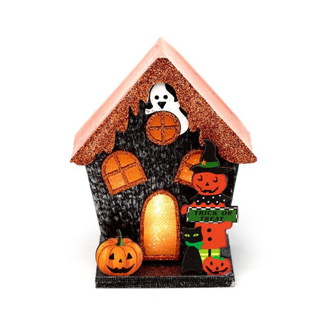 Eco - Friendly LED Trick or Treat Pumpkin House - Sustainable Halloween Decoration with Biodegradable Glitter - SHAMTAM.COM