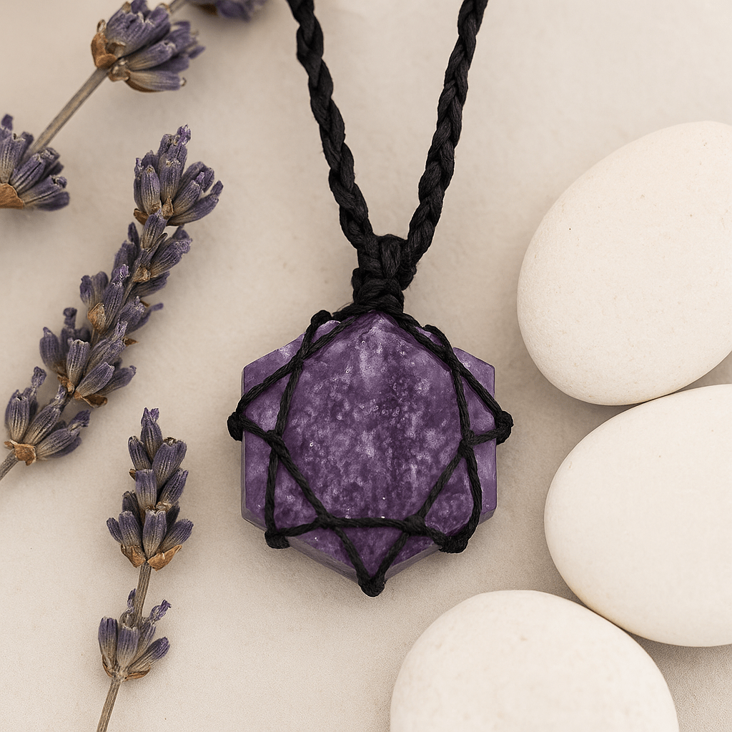 Lepidolite Hexagon Pendant with Adjustable Cord - SHAMTAM.COM