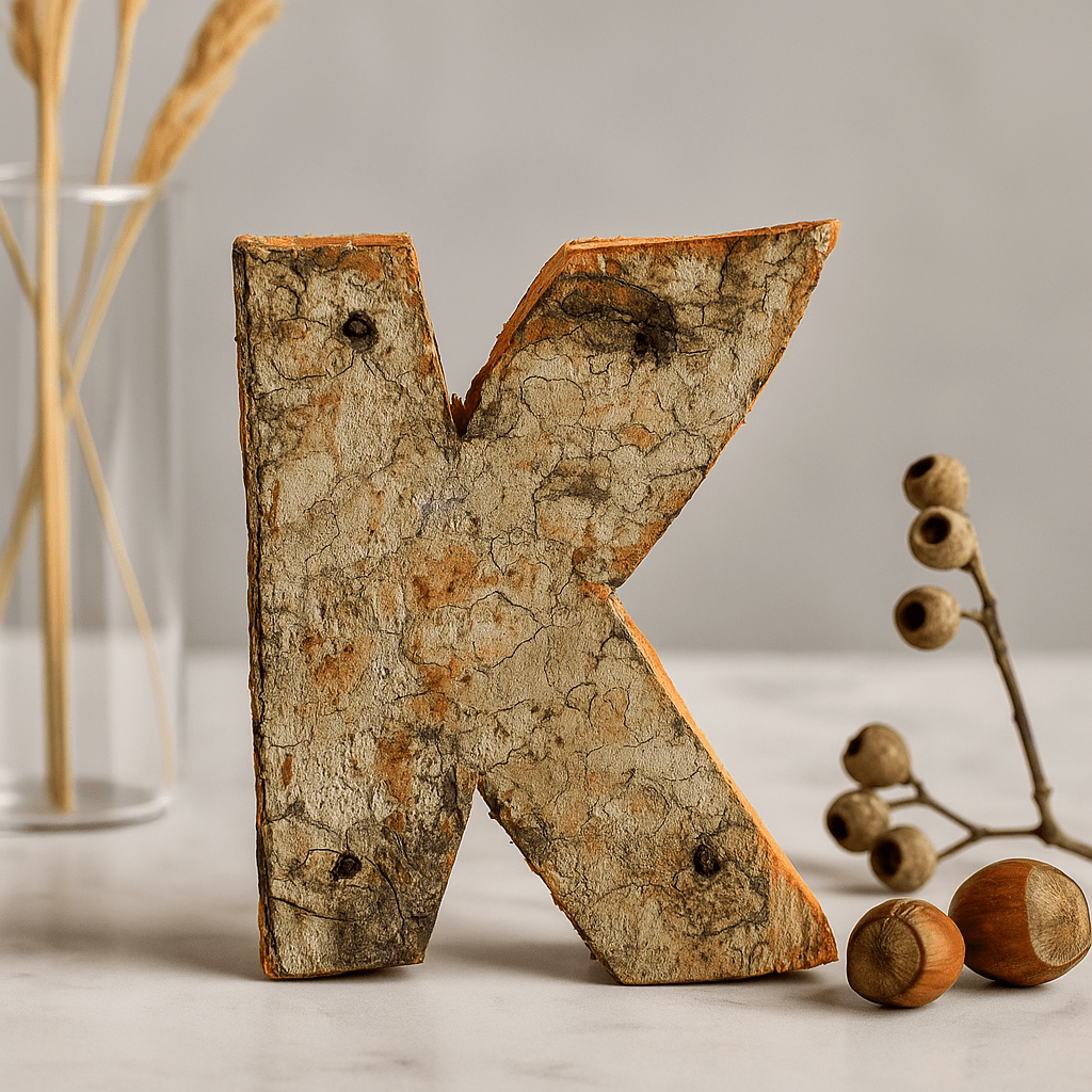 Letter K Decor Rustic Bark, 7 cm - SHAMTAM.COM