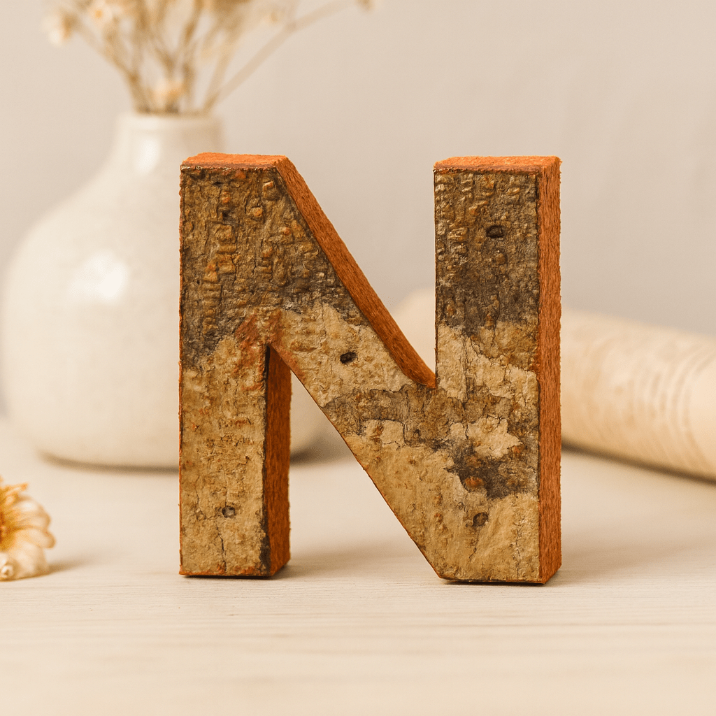 Letter N Decor Rustic Bark 7 cm - SHAMTAM.COM