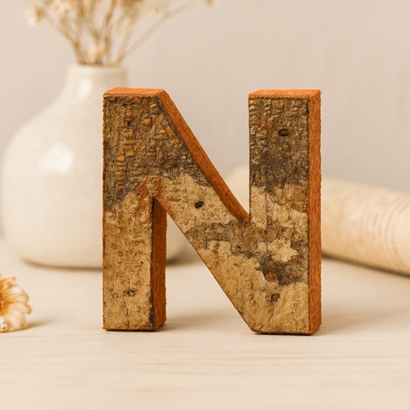 Letter N Decor Rustic Bark 7 cm - SHAMTAM.COM