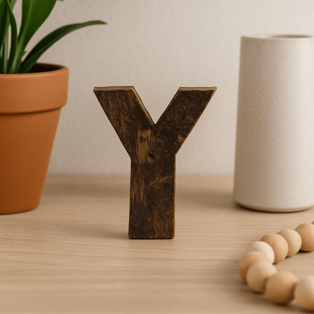 Letter Y Rustic Bark 7cm Decor - SHAMTAM.COM
