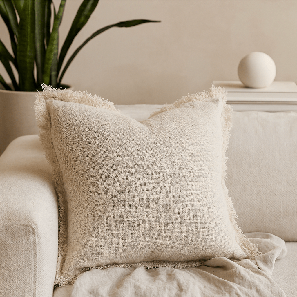 Linen Cushion 45x45cm With Fringe - SHAMTAM.COM