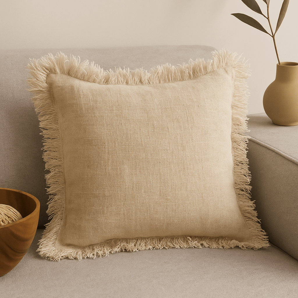 Linen Cushion 60x60cm Fringed - SHAMTAM.COM