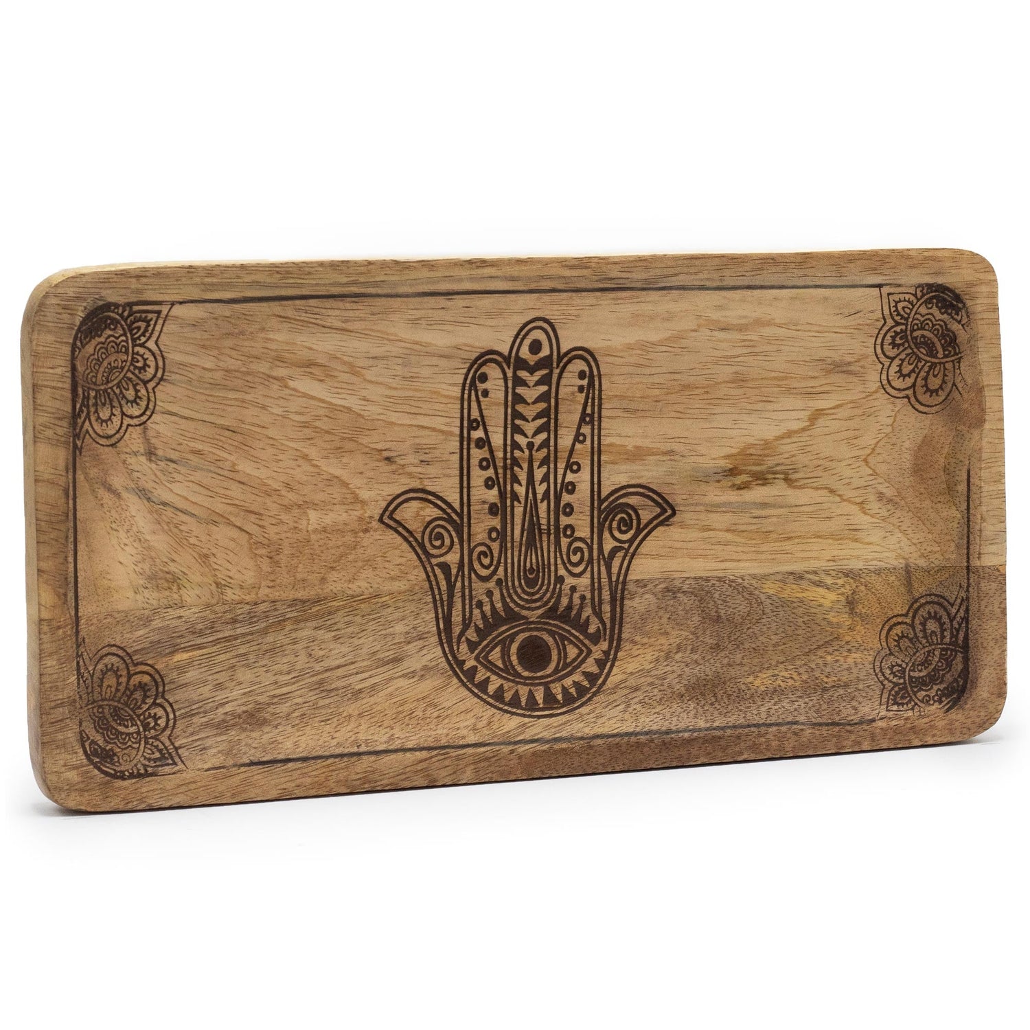 Long Tray 30x15x2.5cm - Hamsa Design Black Engraved - SHAMTAM.COM