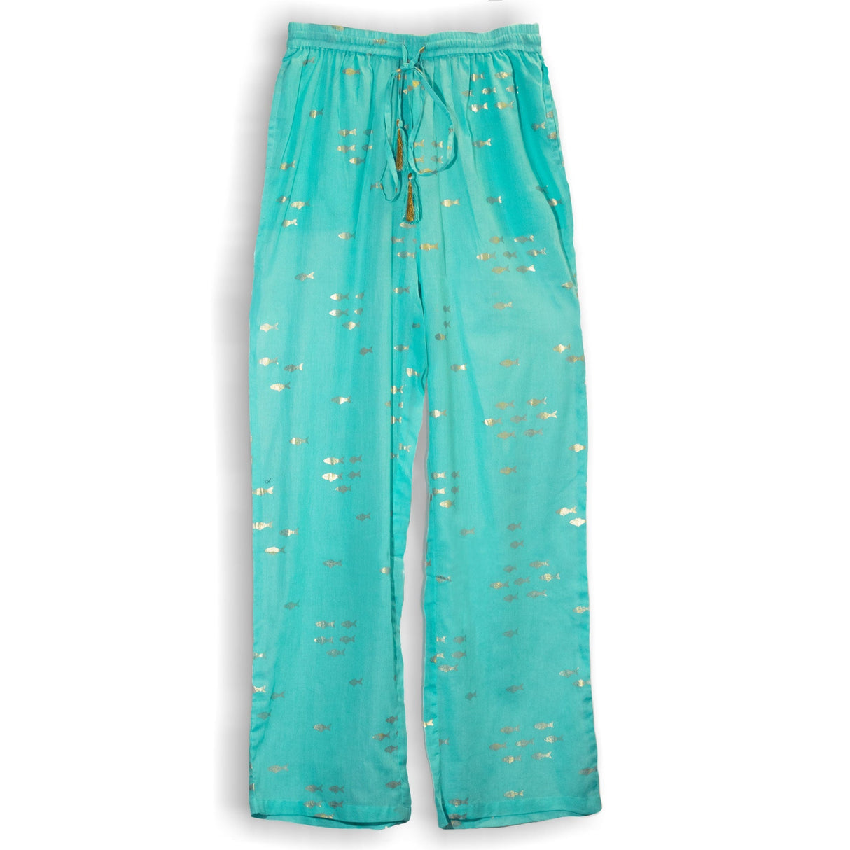 (LXL) Nomad Sari On the Med Collection - Lounge Pants - Turquoise & Gold Fish Design - SHAMTAM.COM