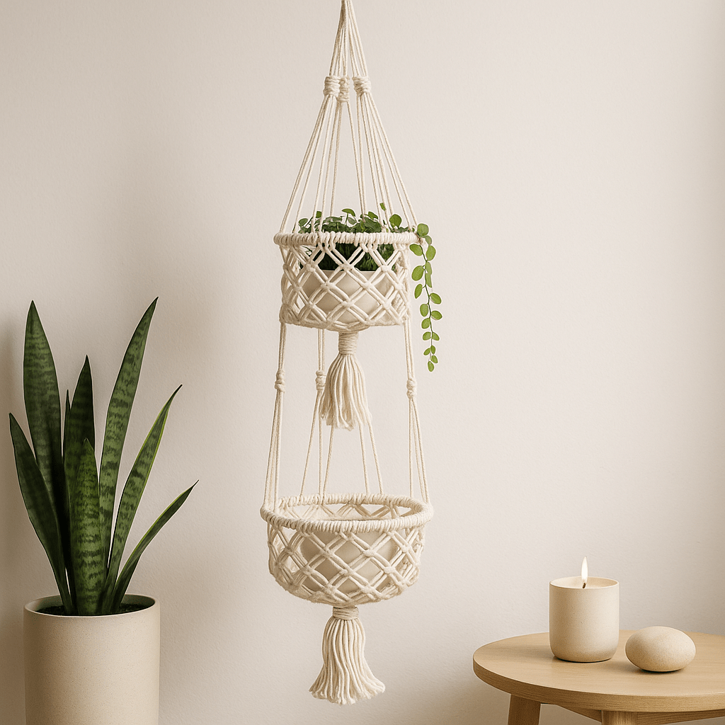 Macrame Plant Hanger For Two Pots - SHAMTAM.COM