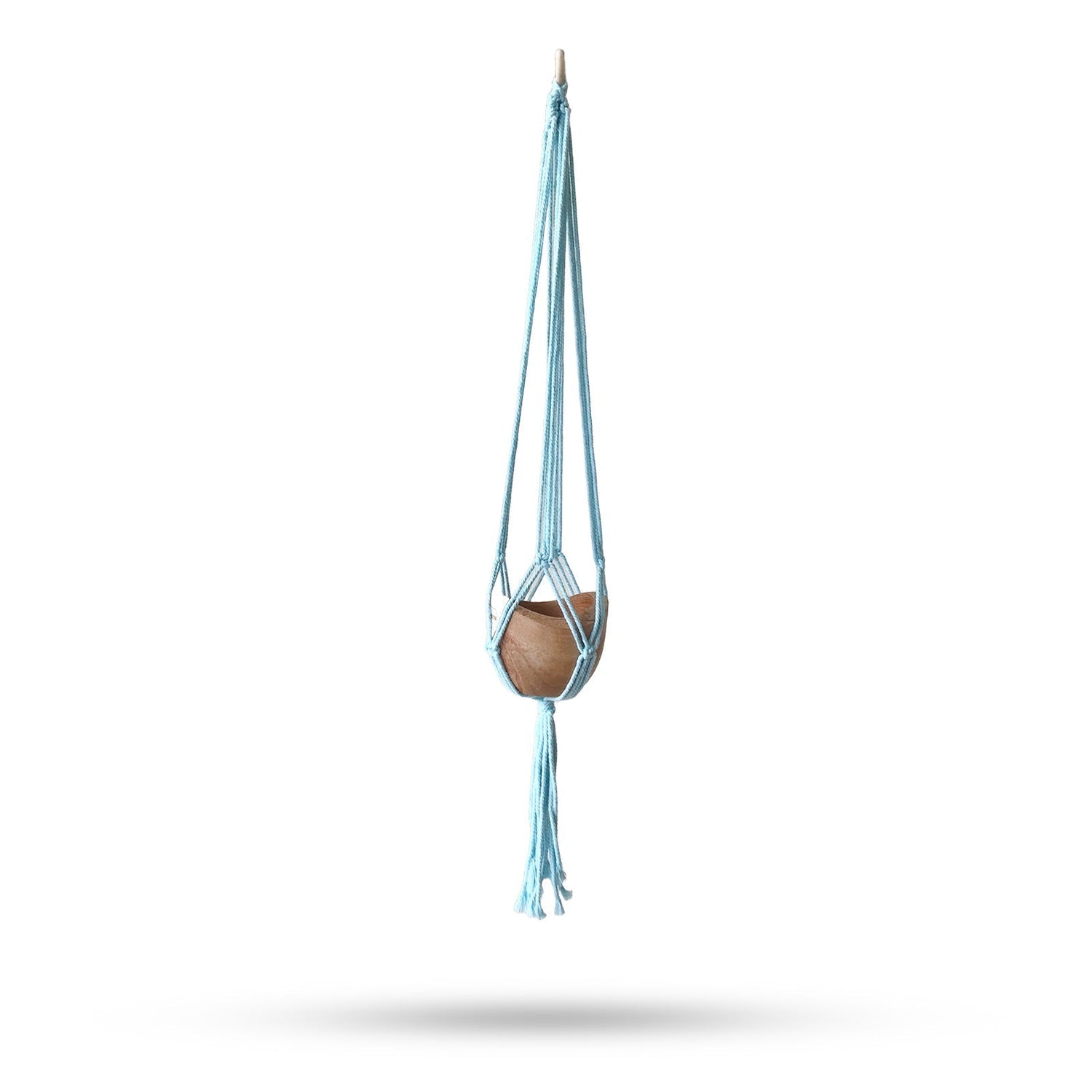 Macrame Pot Holder Classic - Powder Blue Med Pot - SHAMTAM.COM