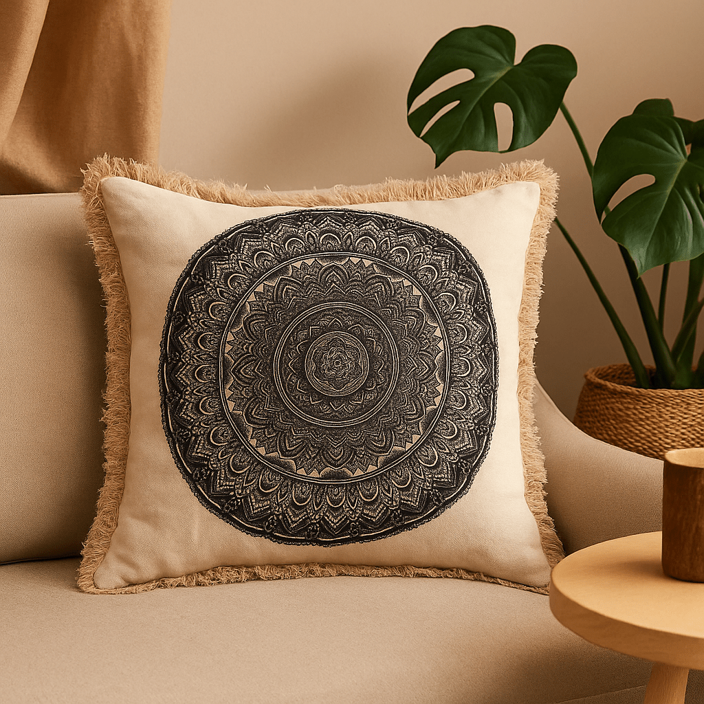Mandala Cushion Cover 45x45cm Black - SHAMTAM.COM