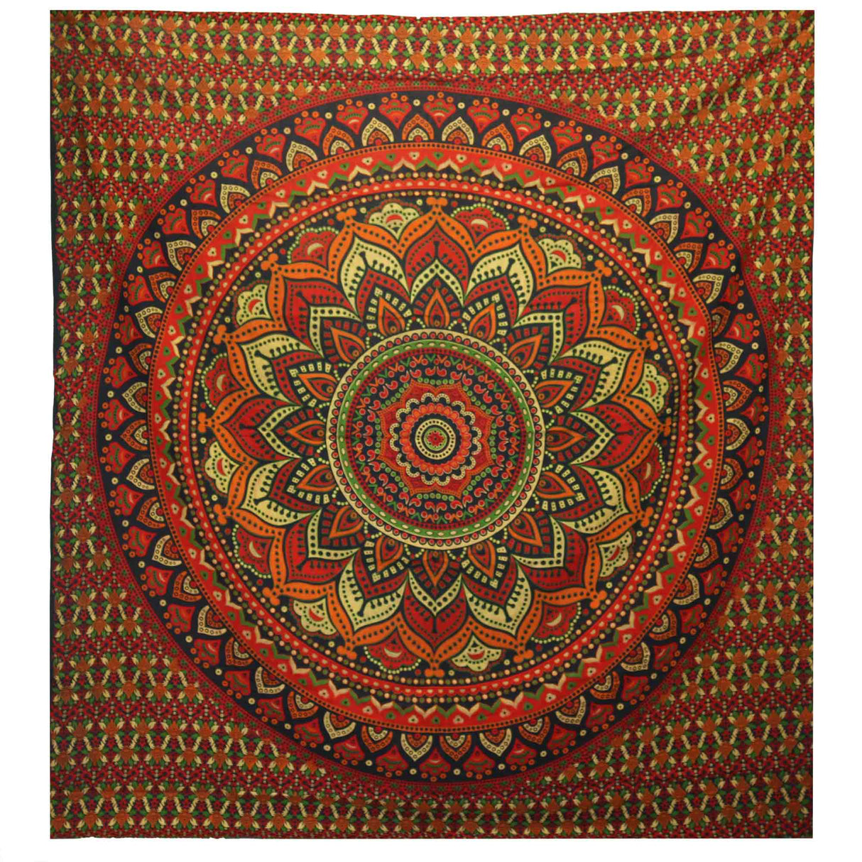 Vibrant Green Mandala Tapestry - Double Cotton Bedspread & Wall Hanging with Geometric Floral Design - SHAMTAM.COM