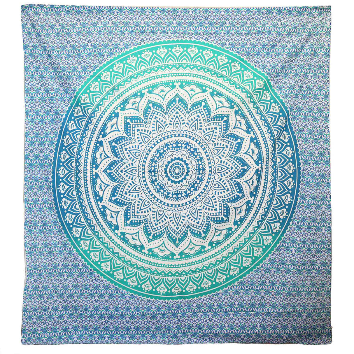 Umrao Mandala Green Tapestry - Bohemian Wall Hanging & Beach Spread with Teal to Blue Gradient Design - SHAMTAM.COM
