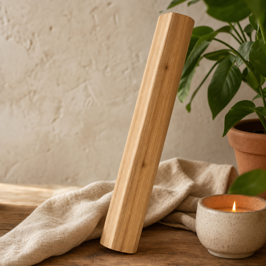 Manglid Wood Healing Rainstick - 60cm (9 minutes) — styled in a warm, naturally lit interior
