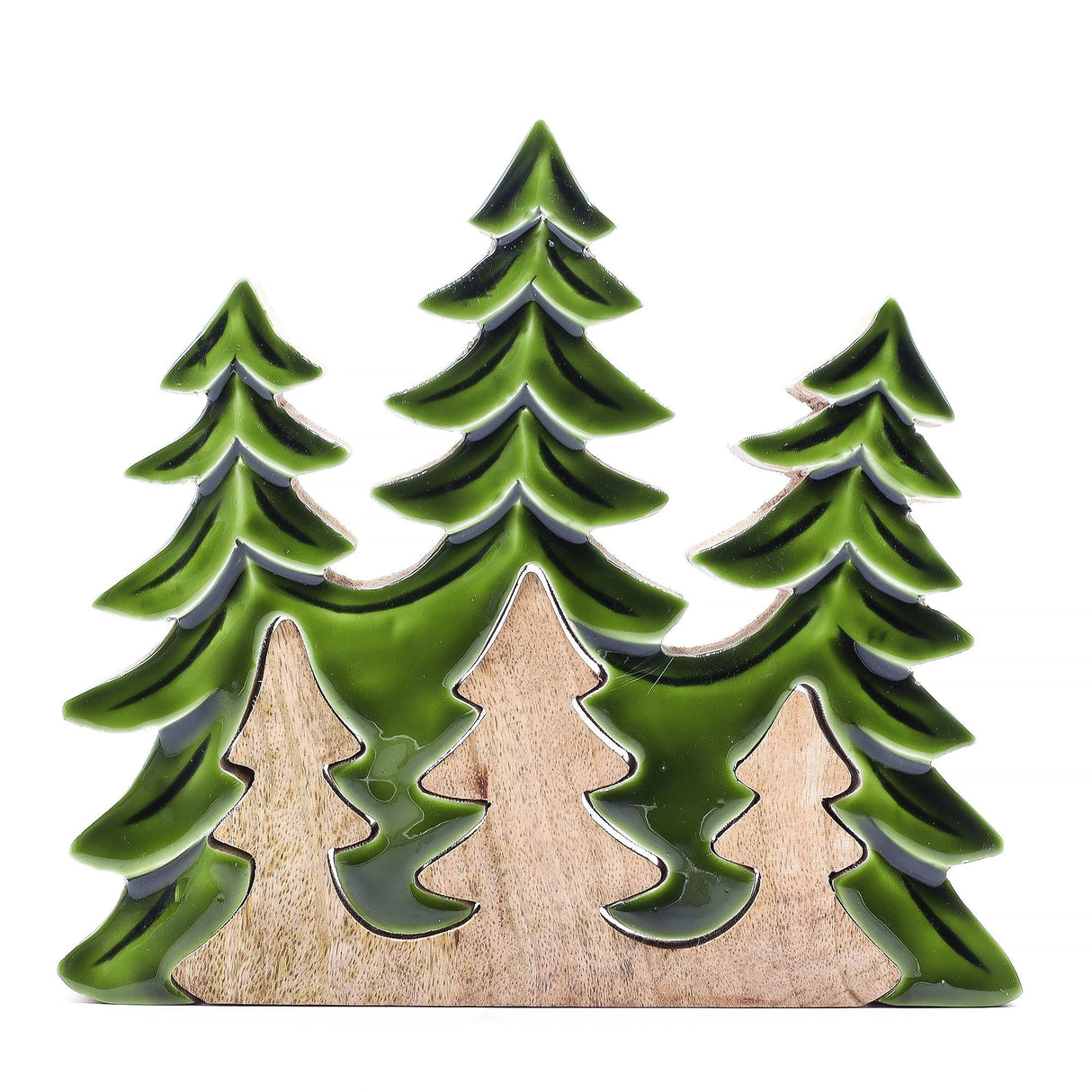 Mango Wood 3D Evergreen Trees Mantel Decor 20x23cm - SHAMTAM.COM