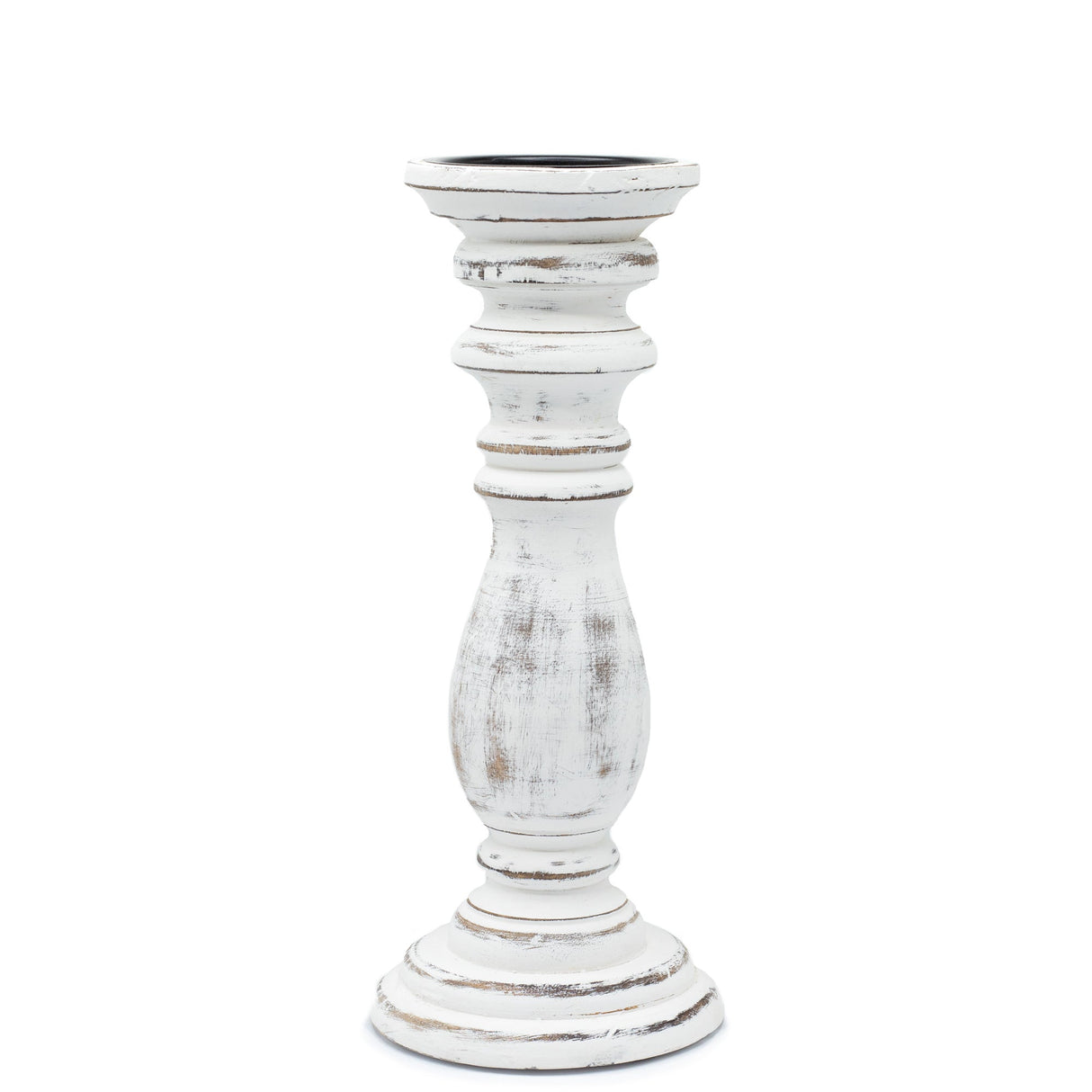 Medium Whitewashed Mango Wood Candle Stand - Classic Vintage Design - SHAMTAM.COM