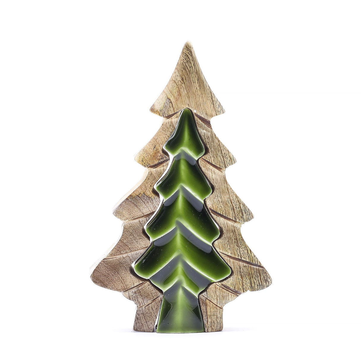 Mango Wood Nested Tree Decoration Green Enamel 15x10cm - SHAMTAM.COM