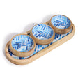 Elegant Mango Wood Tray Set with 3 Blue Stripe Ceramic Bowls - Perfect for Serving Snacks & Condiments - SHAMTAM.COM
