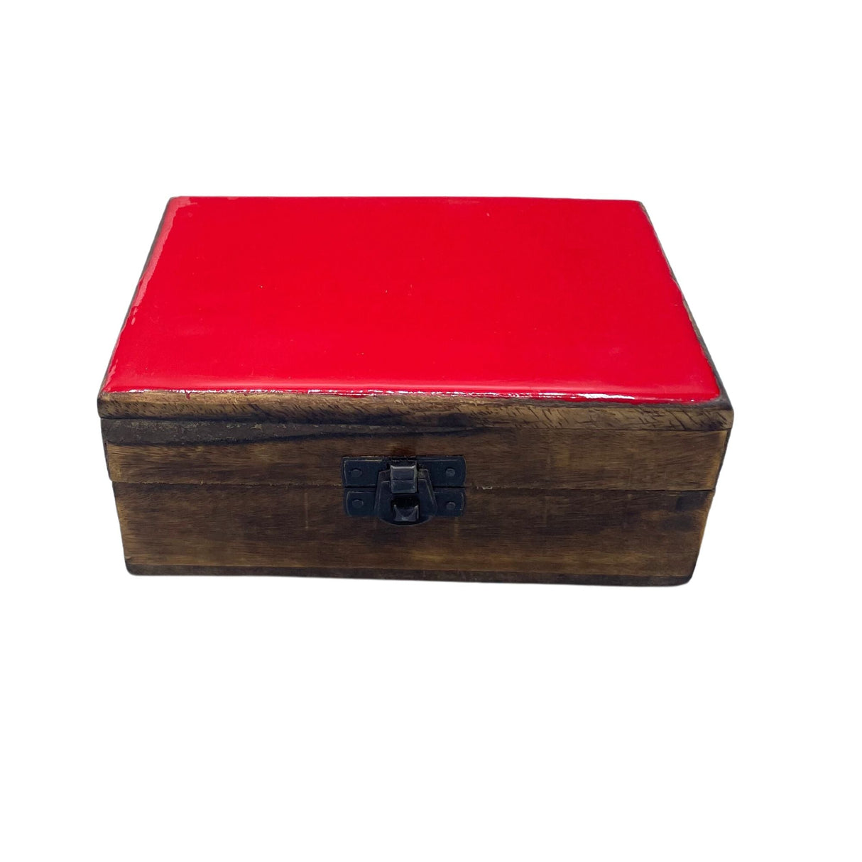 Medium Ceramic Glazed Wood Box - 15x10x6cm - Red - SHAMTAM.COM