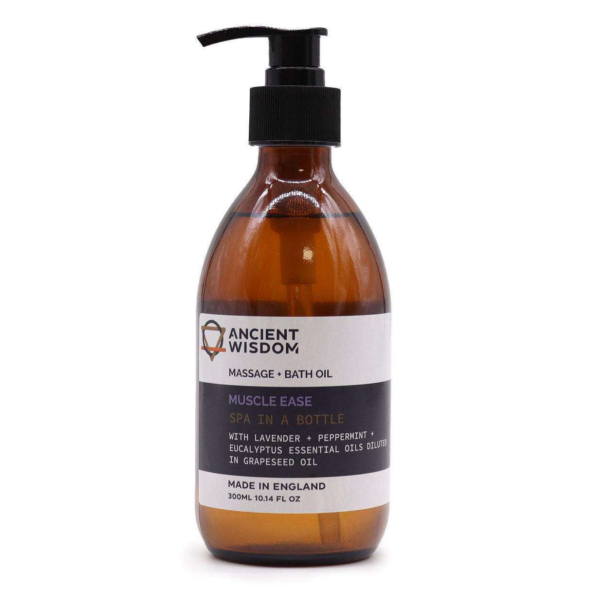 Ancient Wisdom Muscle Ease Aromatherapy Massage & Bath Oil - 300ml | Lavender, Peppermint & Eucalyptus Essential Oils in Grapeseed Oil | Made in England - SHAMTAM.COM