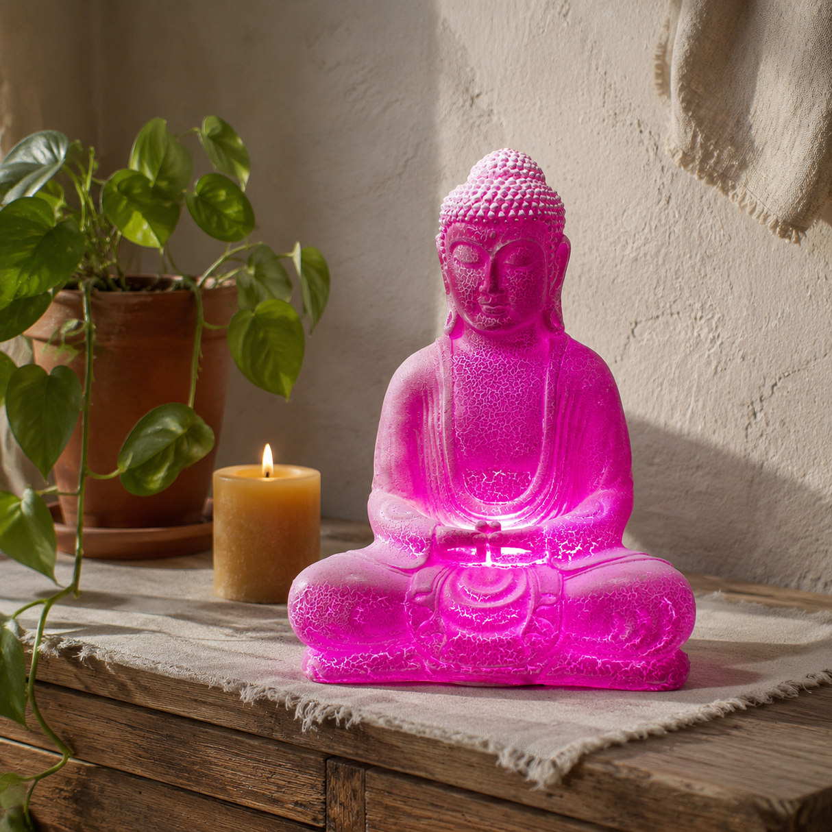 Lampe Bouddha de Méditation Cerise Craquelée - Socle Ovale