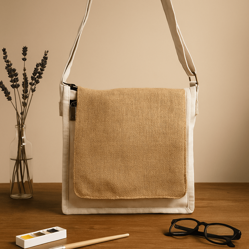 Messenger Bag Cotton Canvas Natural Jute - SHAMTAM.COM