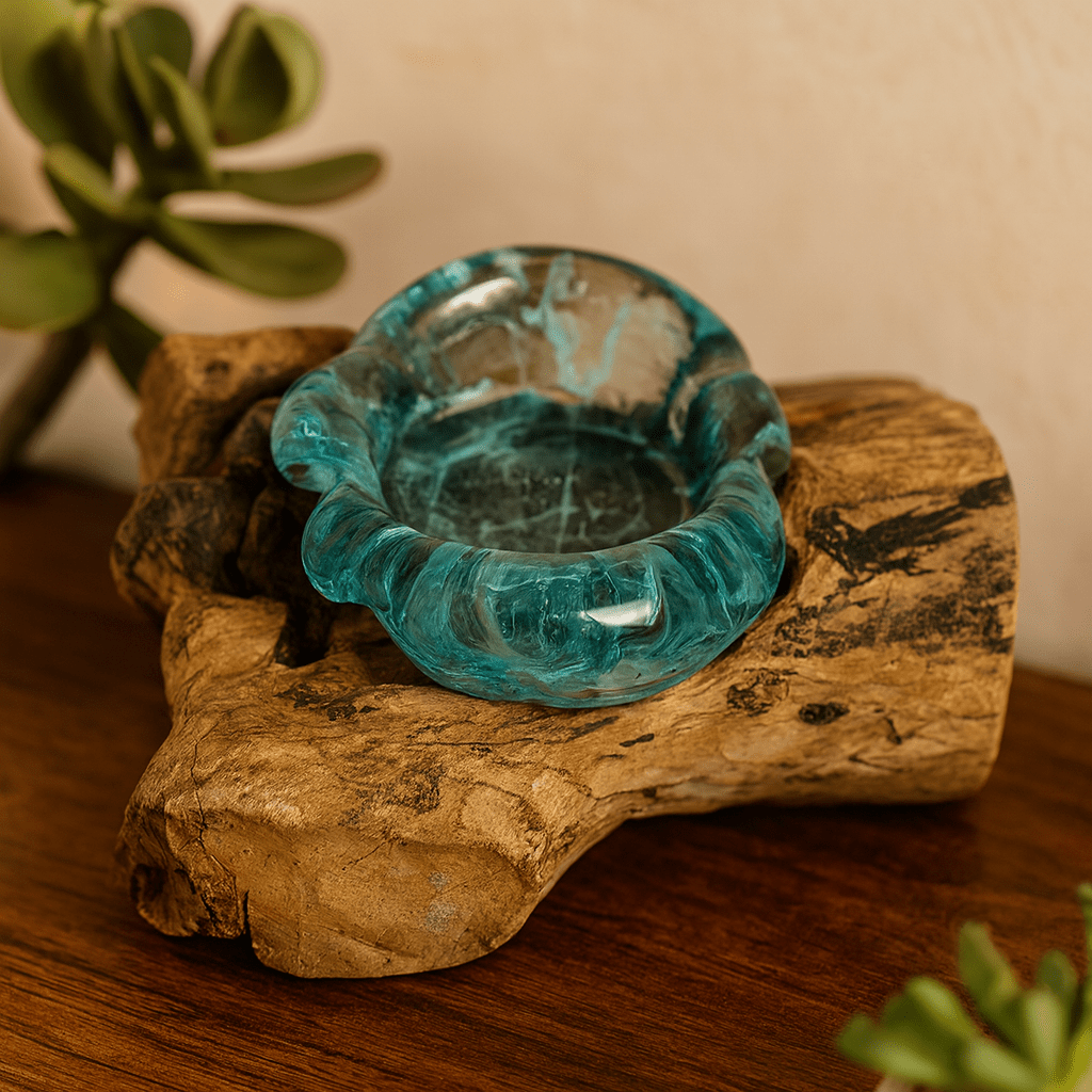 Molten Glass Candle Holder on Wood Base - SHAMTAM.COM