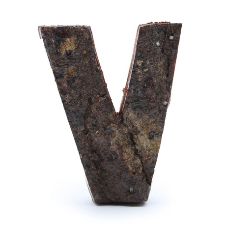 Monogram Letter V Rustic Bark, 7 cm - SHAMTAM.COM