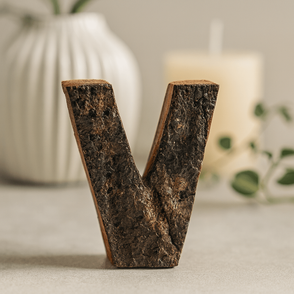 Monogram Letter V Rustic Bark, 7 cm - SHAMTAM.COM