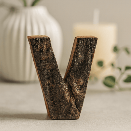 Monogram Letter V Rustic Bark, 7 cm - SHAMTAM.COM
