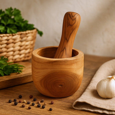 Mortar and Pestle Teak Wood Small 2 - Piece Set - SHAMTAM.COM